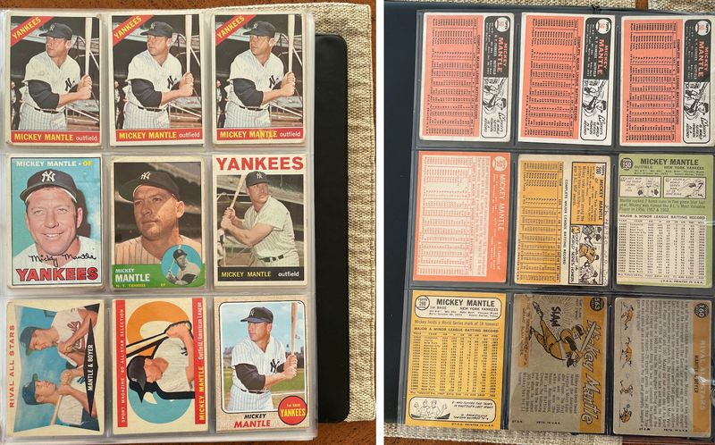 &copy; Reuters. FILE PHOTO: A combination image shows the front and back of a childhood collection of 1960s baseball cards of New York Yankees outfielder Mickey Mantle that were recently sold at auction, in Hoboken, New Jersey, U.S., November 9, 2021. Picture taken Novem