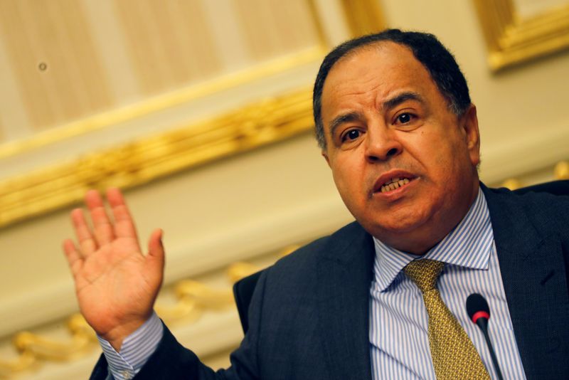 &copy; Reuters. وزير المالية المصري، محمد معيط، يتحدث في مؤتمر صحفي. صورة من أرشيف رويترز.