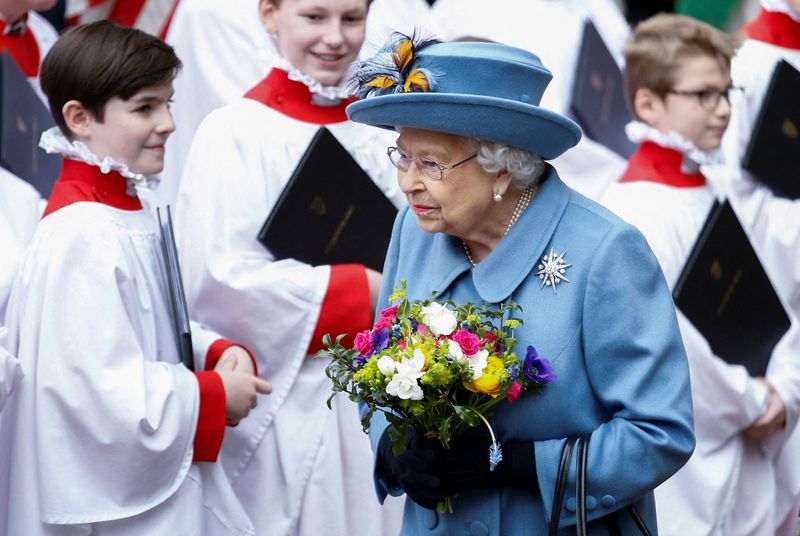 &copy; Reuters. FILE PHOTO: Britain's Queen Elizabeth II leaves after the annual Commonwealth Service at Westminster Abbey in London, Britain March 9, 2020. REUTERS/Henry Nicholls