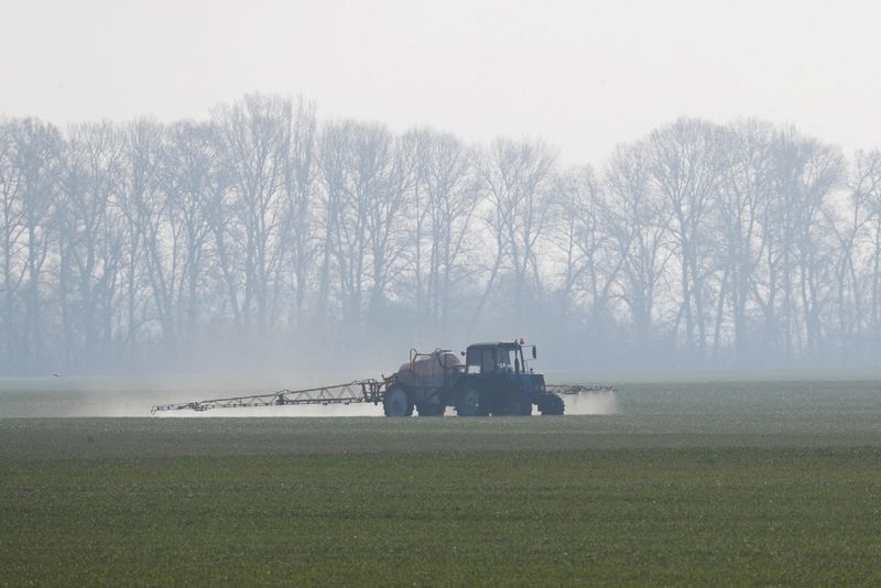 &copy; Reuters.  ５月９日、ウクライナのゼレンスキー大統領は、世界の食料危機を回避するため、国際社会に迅速な行動を取るよう呼び掛けた。キーウ近郊の麦畑で２０２０年４月撮影（２０２２年　ロ