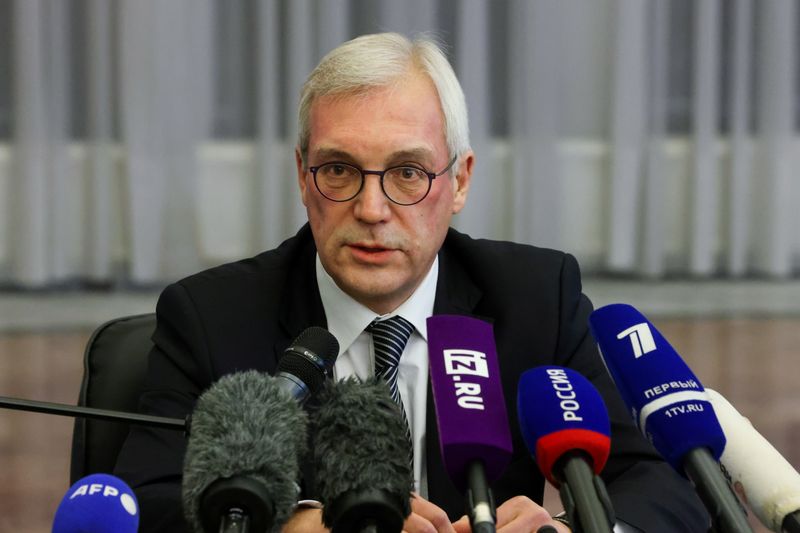 &copy; Reuters. FILE PHOTO: Russia's Deputy Foreign Minister Alexander Grushko gives a news conference after a meeting at NATO headquarters between Russian ministers and alliance diplomats, at the Russian embassy, in Brussels, Belgium January 12, 2022. REUTERS/Yves Herma