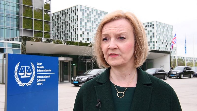 &copy; Reuters. FILE PHOTO: British Foreign Minister Liz Truss speaks during an interview with Reuters after visiting the International Criminal Court in The Hague, Netherlands in this screen grab taken from a video April 29, 2022. REUTERS/Piroschka van de Wouw