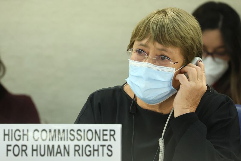 &copy; Reuters.  ５月１０日、国連人権高等弁務官事務所のリズ・スロッセル報道官は、バチェレ国連人権高等弁務官（写真）による訪中について、月内に実現するとの見通しを明らかにした。ジュネーブ