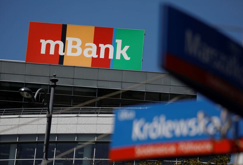 &copy; Reuters. FILE PHOTO: Polish lender mBank bank logo is pictured in Warsaw, Poland, May 10, 2021. REUTERS/Kacper Pempel