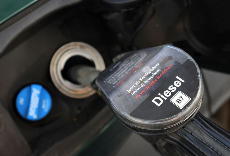 &copy; Reuters. FILE PHOTO: A diesel fuel nozzle is pictured during refuelling of a car, at a filling station, after Russia's invasion of Ukraine, in Bad Honnef near Bonn, Germany March 13, 2022. REUTERS/Wolfgang Rattay/File Photo