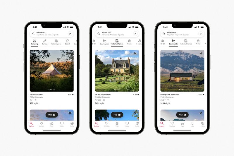 &copy; Reuters. A screenshot shows the redesigned Airbnb app that displays categories of homes in this undated handout image. Courtesy Airbnb/Handout via REUTERS  