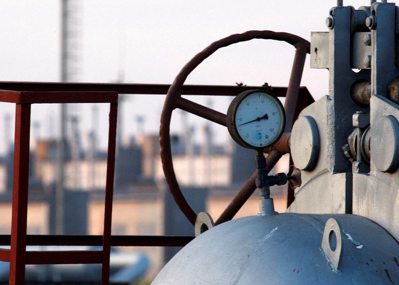 © Reuters. FILE PHOTO: Pipes and pressure gauges are seen at a gas pumping station at Ukrainian settlement of Orlovka, about 280 km (174 miles) west of the Black Sea port of Odessa, January 13, 2009. REUTERS/ Gleb Garanich/File Photo