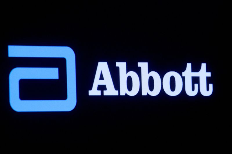 &copy; Reuters. FILE PHOTO: Abbott Laboratories logo is displayed on a screen at the New York Stock Exchange (NYSE) in New York City, U.S., October 18, 2021.  REUTERS/Brendan McDermid