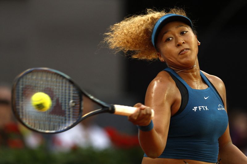 &copy; Reuters. FILE PHOTO: Tennis - WTA Masters 1000 - Madrid Open - Caja Magica, Madrid, Spain - May 1, 2022 Japan's Naomi Osaka in action during her second round match against Spain's Sara Sorribes Tormo REUTERS/Susana Vera