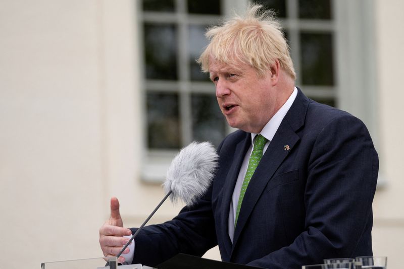 &copy; Reuters. British Prime Minister Boris Johnson speaks during a joint news conference with Sweden's Prime Minister Magdalena Andersson, in Harpsund, the country retreat of Swedish prime ministers, Sweden, May 11, 2022. Frank Augstein/Pool via REUTERS