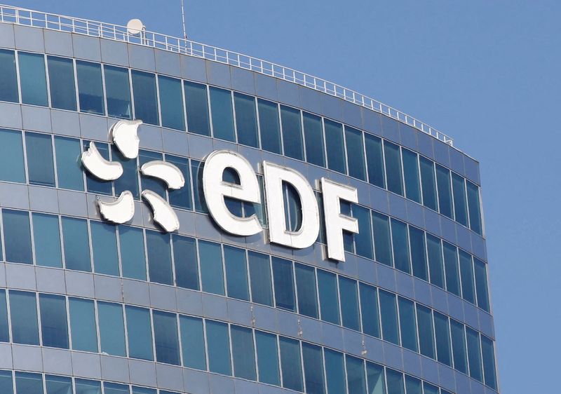 &copy; Reuters. FILE PHOTO: The logo of Electricite de France SA (EDF) is pictured on the facade of a building in Paris, France, August 5, 2018.  REUTERS/Regis Duvignau