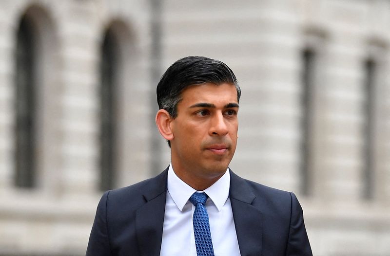 &copy; Reuters. FILE PHOTO: British Chancellor of the Exchequer (finance minister) Rishi Sunak walks near the Treasury building in London, Britain, May 3, 2022. REUTERS/Toby Melville/File Photo