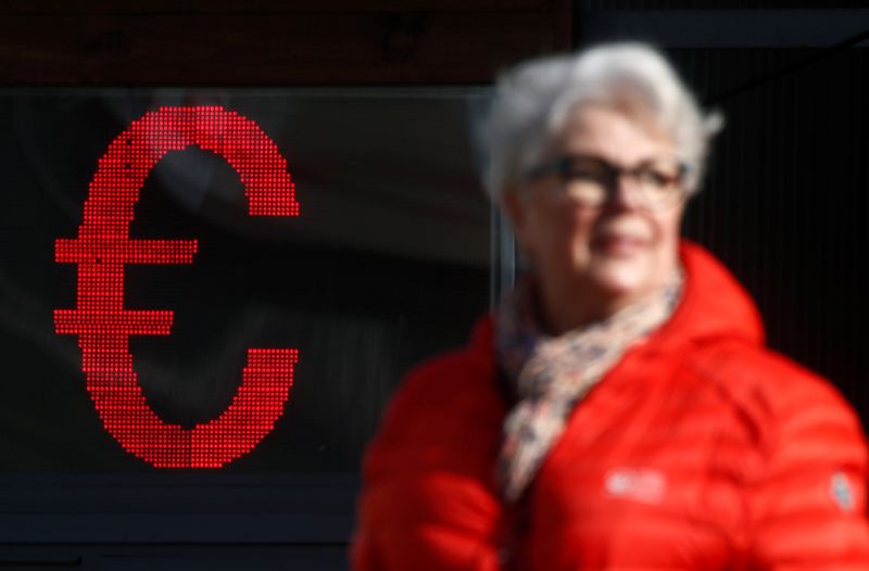 © Reuters. FILE PHOTO: The euro sign is seen on a board showing the currency exchange rates in Moscow, Russia March 9, 2020. REUTERS/Maxim Shemetov