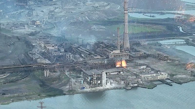 &copy; Reuters. A view of a plant of Azovstal Iron and Steel Works damaged during showers of brightly-burning munitions, amid Russia's invasion of Ukraine, in Mariupol, Ukraine, in this undated still image obtained from a handout video released on May 15, 2022.      
