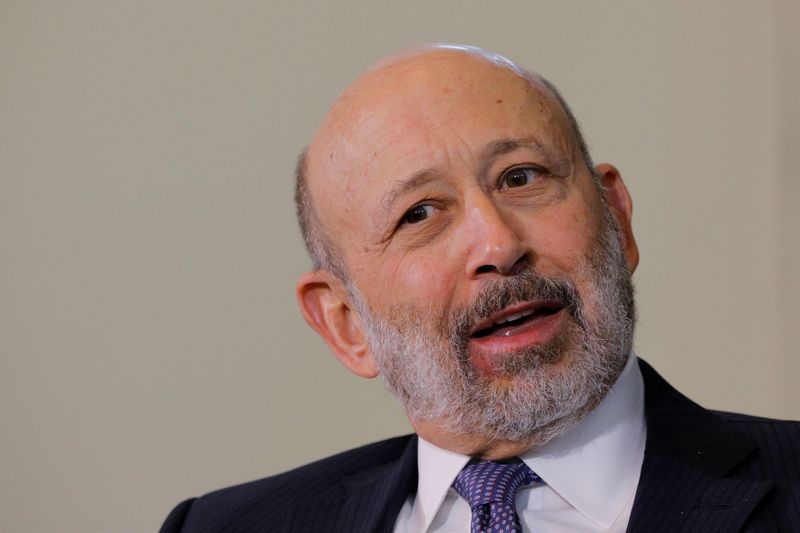 &copy; Reuters. FILE PHOTO: Lloyd Blankfein, CEO of Goldman Sachs, speaks at the Boston College Chief Executives Club luncheon in Boston, MA, U.S., March 22, 2018. REUTERS/Brian Snyder