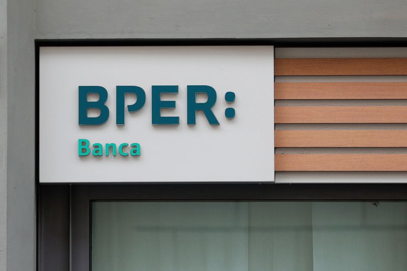 &copy; Reuters. FILE PHOTO: Bper bank logo is pictured in Rome, Italy, February 17, 2021. REUTERS/Guglielmo Mangiapane