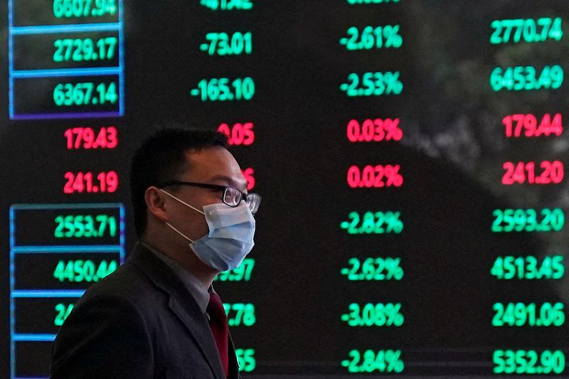 &copy; Reuters. Homem usa máscara de proteção dentro da Bolsa de Valores de Xangai
28/02/2020
REUTERS/Aly Song