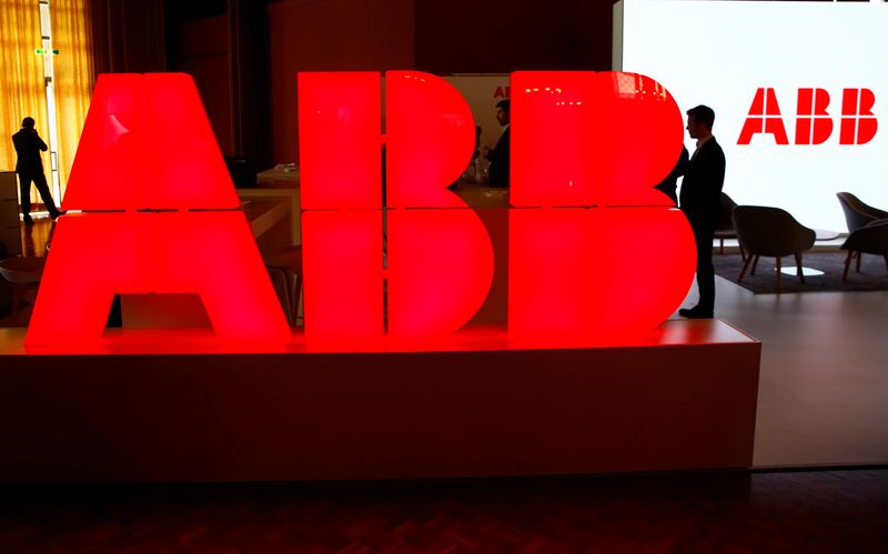 &copy; Reuters. The logo of Swiss power technology and automation group ABB is seen at the Swiss Economic Forum (SEF) conference in Interlaken, Switzerland May 24, 2019. REUTERS/Arnd Wiegmann/Files