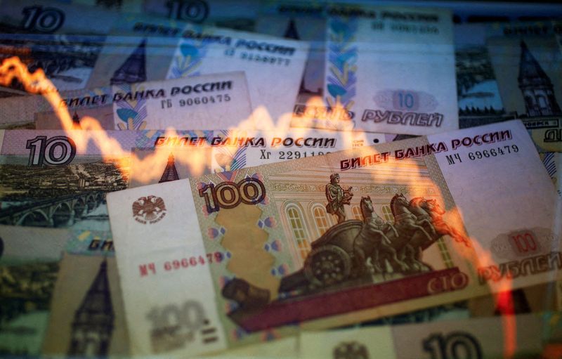 &copy; Reuters. FILE PHOTO: A reflection of a yearly chart of U.S. dollars and Russian roubles are seen on rouble notes in this photo illustration taken in Warsaw November 7, 2014.  REUTERS/Kacper Pempel