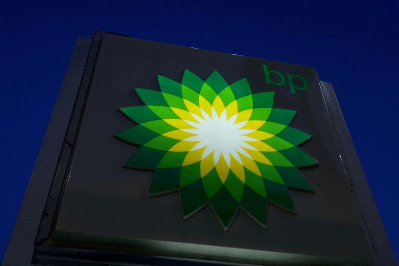 &copy; Reuters. FILE PHOTO: The BP logo is seen at a BP gas station in Manhattan, New York City, U.S., November 24, 2021. REUTERS/Andrew Kelly/