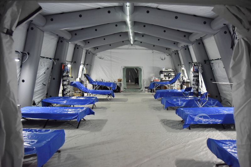 &copy; Reuters. Empty beds are seen at a field hospital deployed by American doctors from the "Samaritan's Purse" organization in an underground parking lot of the King Cross Leopolis shopping mall, amid Russia's invasion of Ukraine, at the village of Sokilnyky, near Lvi