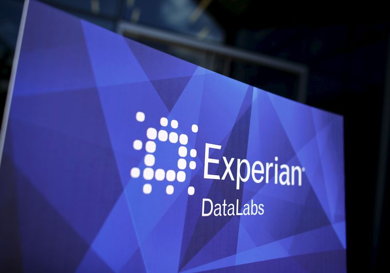 &copy; Reuters. FILE PHOTO: The corporate logo of information services company Experian is seen at the opening of its data lab in San Diego, California April 12, 2016.  REUTERS/Mike Blake