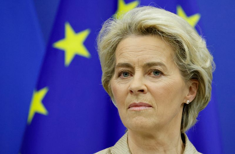 &copy; Reuters. FILE PHOTO: European Commission President Ursula von der Leyen speaks during a news conference in Strasbourg, France, May 9, 2022. Ludovic Marin / Pool via REUTERS