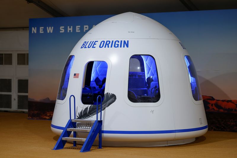 &copy; Reuters. FILE PHOTO: A replica of the astronaut capsule is displayed at the Blue Origin site, on the day the Blue Origin's rocket New Shepard blasts off on billionaire Jeff Bezos's company's fourth suborbital tourism flight with a six-person crew near Van Horn, Te