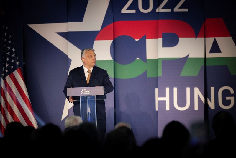 &copy; Reuters. Hungary's Prime Minister Viktor Orban speaks at the Conservative Political Action Conference (CPAC) in Budapest, Hungary, May 19, 2022. Hungarian Prime Minister's Press Office/Zoltan Fischer/Handout via REUTERS