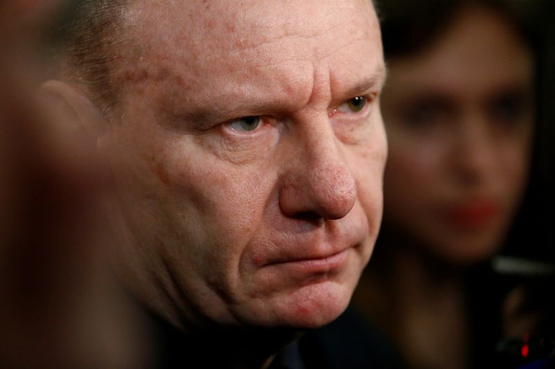 &copy; Reuters. FILE PHOTO: Vladimir Potanin, Chief Executive of Russia's Norilsk Nickel, speaks to journalists on the sidelines of the Week of Russian Business, organized by the Russian Union of Industrialists and Entrepreneurs (RSPP), in Moscow, Russia March 16, 2017. 