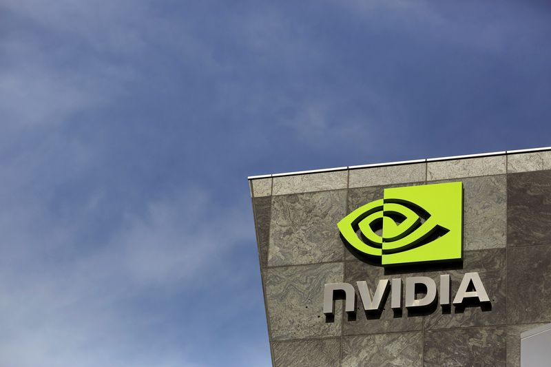 © Reuters. FILE PHOTO: The logo of technology company Nvidia is seen at its headquarters in Santa Clara, California February 11, 2015. REUTERS/Robert Galbraith
