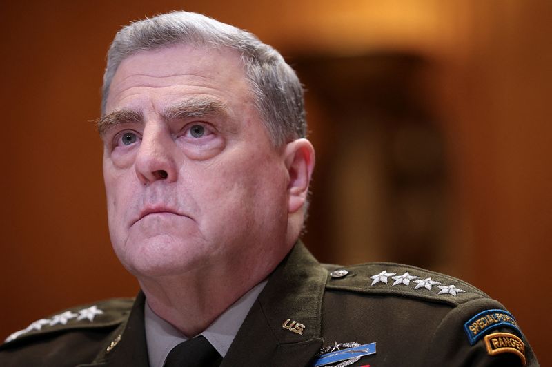 &copy; Reuters. FILE PHOTO: Chairman of the Joint Chiefs of Staff Gen. Mark Milley testifies before the Senate Appropriations Committee Subcommittee on Defense in Washington, U.S., May 3, 2022. Win McNamee/Pool via REUTERS