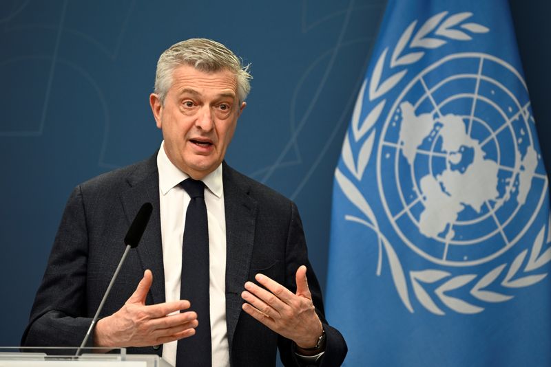 &copy; Reuters. FILE PHOTO: The United Nations High Commissioner for Refugees Filippo Grandi speaks during a news conference in Stockholm, Sweden March 09, 2022. Anders Wiklund/ TT News Agency/via REUTERS
