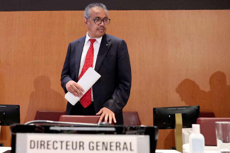 &copy; Reuters. Diretor-geral da OMS, Tedros Adhanom Ghebreyesus, durante Assembleia de Saúde d entidade em Genebra
22/05/2022 REUTERS/Denis Balibouse