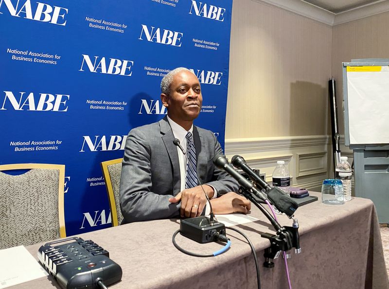 &copy; Reuters. FILE PHOTO - U.S. Atlanta Federal Reserve Bank President Raphael Bostic speaks to reporters at the National Association of Business Economics' annual policy meeting in Washington, U.S. March 21, 2022. REUTERS/Ann Saphir