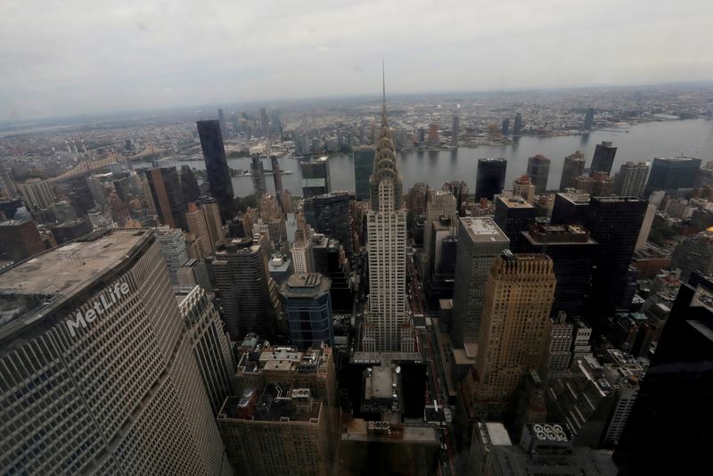 &copy; Reuters. FILE PHOTO: The Met Life Tower (L) and Chrysler Building in Manhattan's midtown east skyline are seen out the windows from the 54th floor of the 77-story One Vanderbilt office tower, in midtown Manhattan, New York City, New York, U.S., September 9, 2020. 