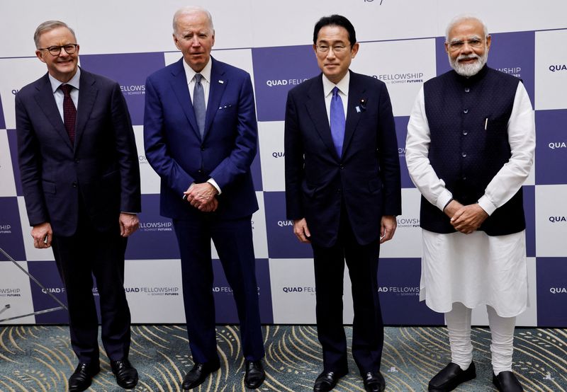 &copy; Reuters. Les dirigeants du Dialogue quadrilatéral sur la sécurité ("Quad"), qui regroupe Etats-Unis, Japon, Australie et Inde, ont promis mardi, en entame de leur sommet à Tokyo, de rester unis pour une région de l'Indo-Pacifique libre et ouverte ainsi que de