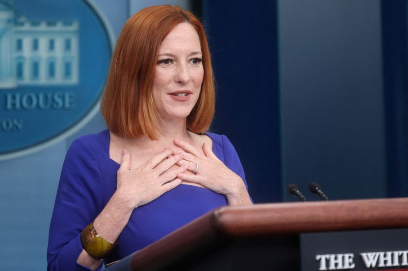 &copy; Reuters. FILE PHOTO: U.S. White House Press Secretary Jen Psaki holds her last press briefing at the White House in Washington, U.S., May 13, 2022. REUTERS/Leah Millis 