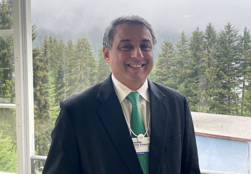 © Reuters. T. V. Narendran of India's biggest steelmaker Tata Steel TISC.NS poses for a picture after an interview with Reuters during the World Economic Forum (WEF) in the Alpine resort of Davos, Switzerland May 24, 2022.  REUTERS/Aditya Kalra