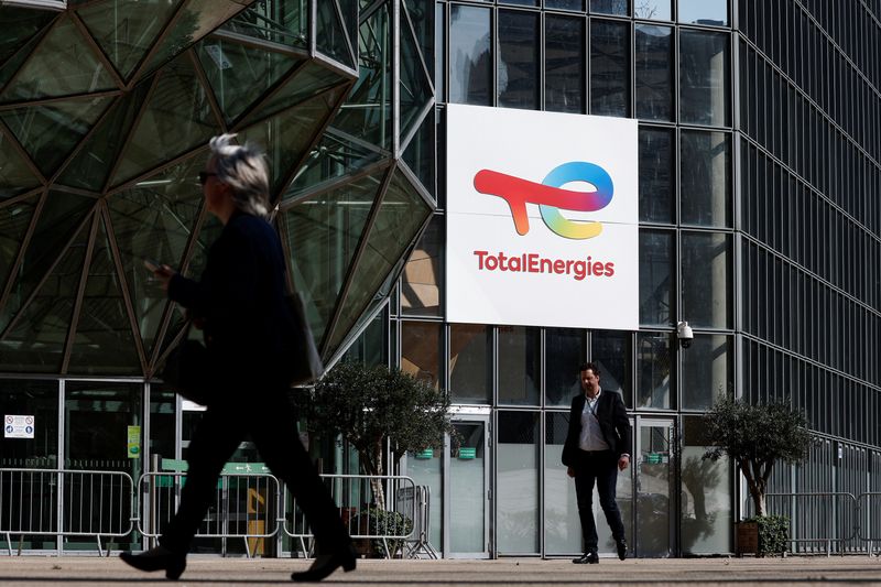 &copy; Reuters. FILE PHOTO: The TotalEnergies logo sits on the company's headquarter skyscraper in the La Defense business district in Paris, France, March 24, 2022. REUTERS/Benoit Tessier