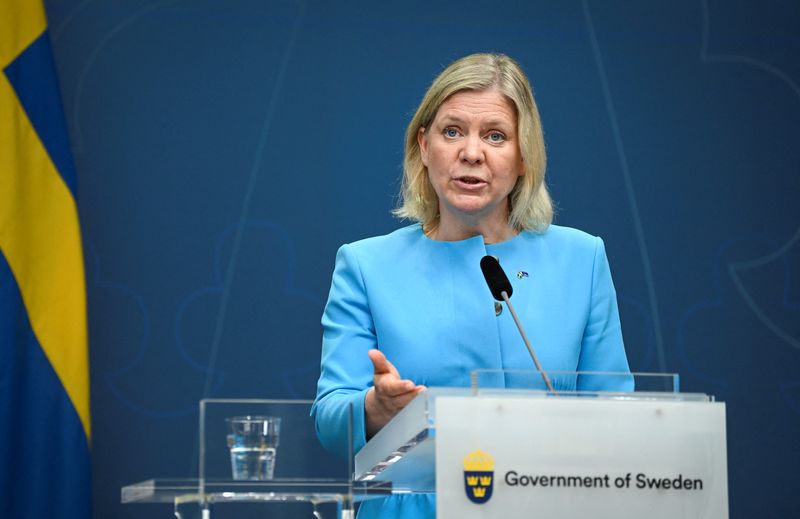 &copy; Reuters. رئيسة وزراء السويد ماجدالينا أندرسون تتحدث خلال مؤتمر صحفي في ستوكهولم بالسويد يوم الأربعاء. صورة لرويترز.