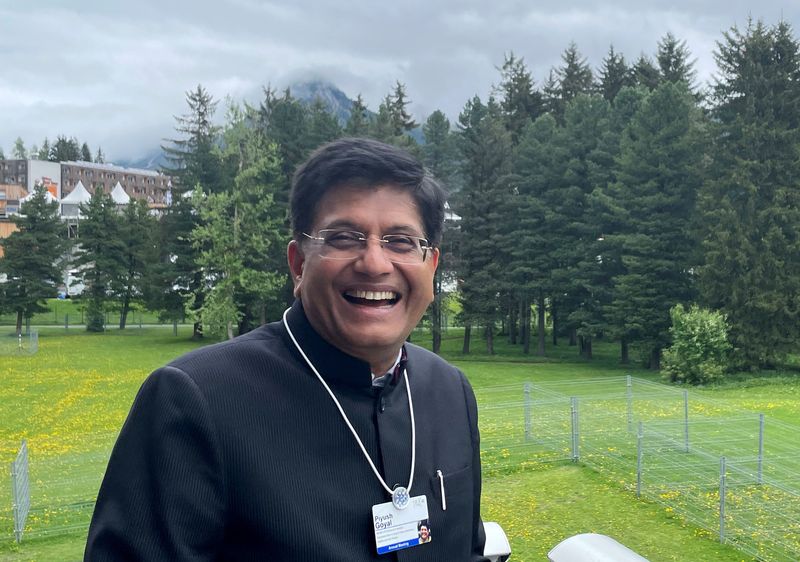 © Reuters. India's Commerce Minister Piyush Goyal poses after an interview with Reuters during the World Economic Forum (WEF) in the Alpine resort of Davos, Switzerland, May 25, 2022. REUTERS/Aditya Kalra