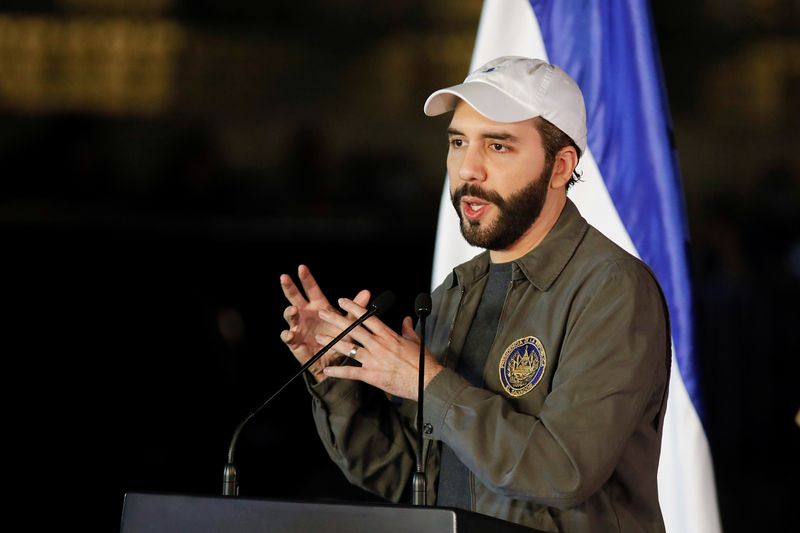 &copy; Reuters. FILE PHOTO: El Salvador's President Nayib Bukele attends the first stone laying ceremony of the new National Library, financed by China, in San Salvador, El Salvador February 3, 2022. REUTERS/Jose Cabezas