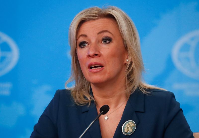 &copy; Reuters. FILE PHOTO: Russian Foreign Ministry spokeswoman Maria Zakharova speaks during the annual news conference of Foreign Minister Sergei Lavrov in Moscow, Russia January 14, 2022. Maxim Shipenkov/Pool via REUTERS