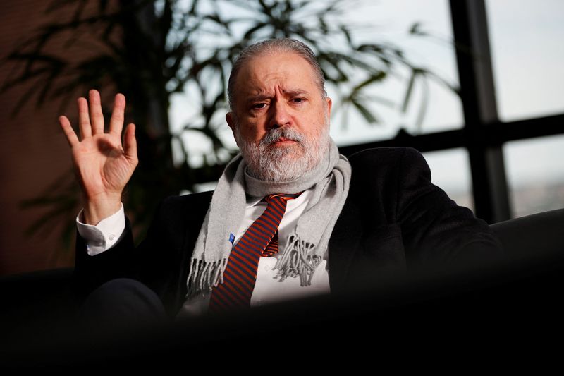 &copy; Reuters. Procurador-geral da República, Augusto Aras, durante entrevista à Reuters, em Brasília
20/05/2022 REUTERS/Adriano Machado