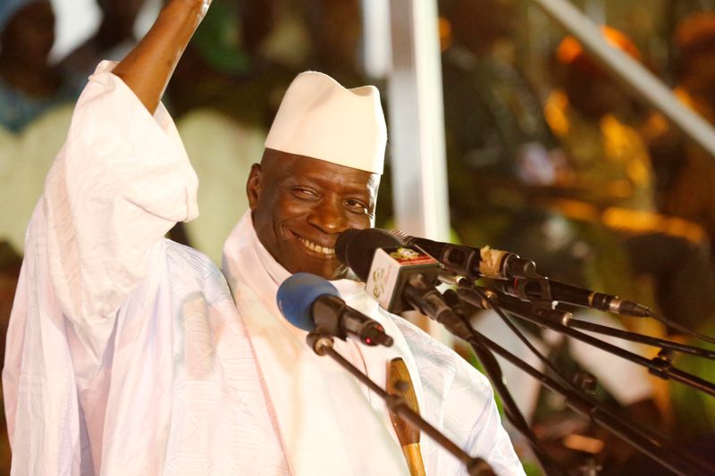 &copy; Reuters. FILE PHOTO: Gambia's President Yahya Jammeh, who is also a presidential candidate for the Alliance for Patriotic Re-orientation and Construction (APRC), smiles during a rally in Banjul, Gambia, November 29, 2016. REUTERS/Thierry Gouegnon