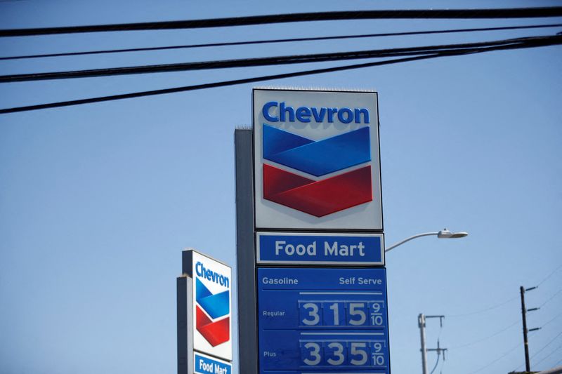 &copy; Reuters. FILE PHOTO: The logo of Dow Jones Industrial Average stock market index listed company Chevron (CVX) is seen in Los Angeles, California, United States, April 12, 2016. REUTERS/Lucy Nicholson