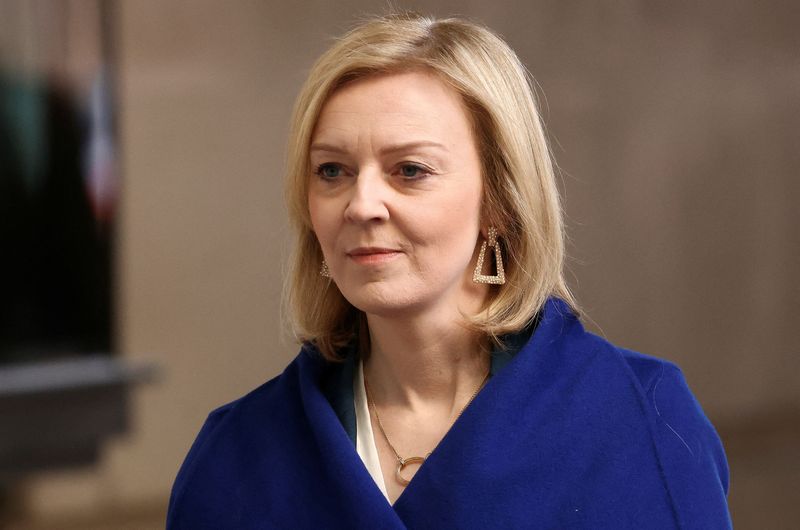 &copy; Reuters. FILE PHOTO: British Foreign Secretary Liz Truss arrives at the BBC headquarters in London, Britain, February 27, 2022. REUTERS/Henry Nicholls/File Photo