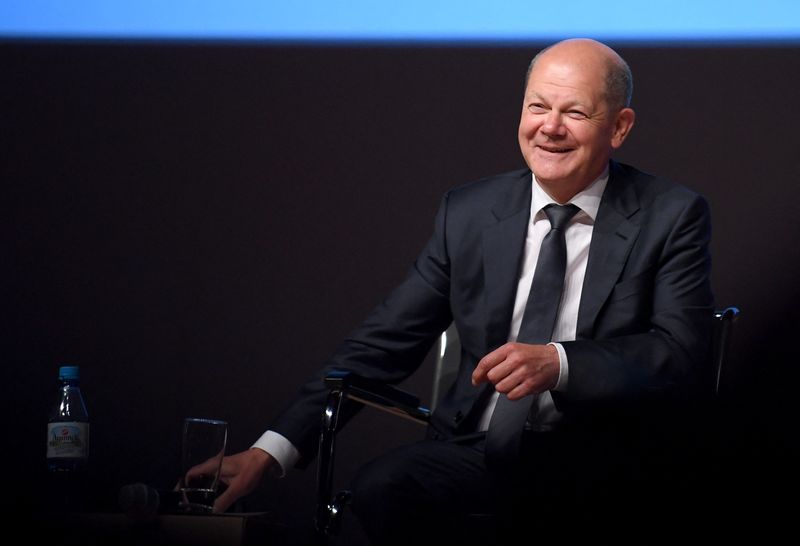 &copy; Reuters. German Chancellor Olaf Scholz attends a panel discussion during the 102nd German Katholikentag in Stuttgart, Germany, May 27, 2022. REUTERS/Andreas Gebert