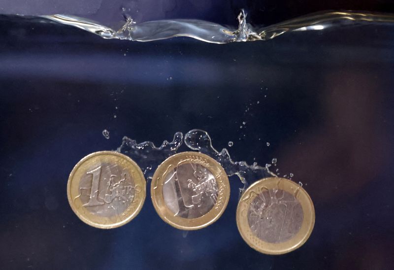 &copy; Reuters. Des pièces d'euros plongent dans l'eau. /Photo d'archives/REUTERS/Dado Ruvic/Illustration